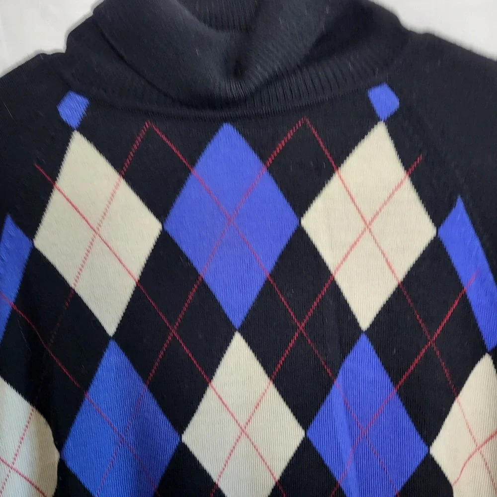 Pendleton Mens XL 100% Merino Wool Argyle Turtleneck Sweater Black Blue‎ Cream